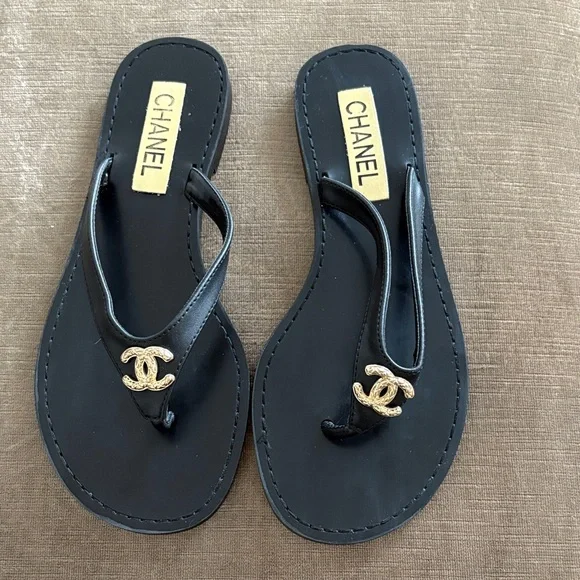 CC Black Sandals with Gold Accents - Picture 3 of 5